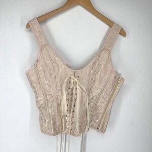 Womens Corset Top Brocade Lace Up Boned XL Zip Lace Up Victorian Renaissance